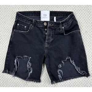 One Teaspoon Shorts Womens 27 (Fits 29) Black Stevies Distressed Denim Biker